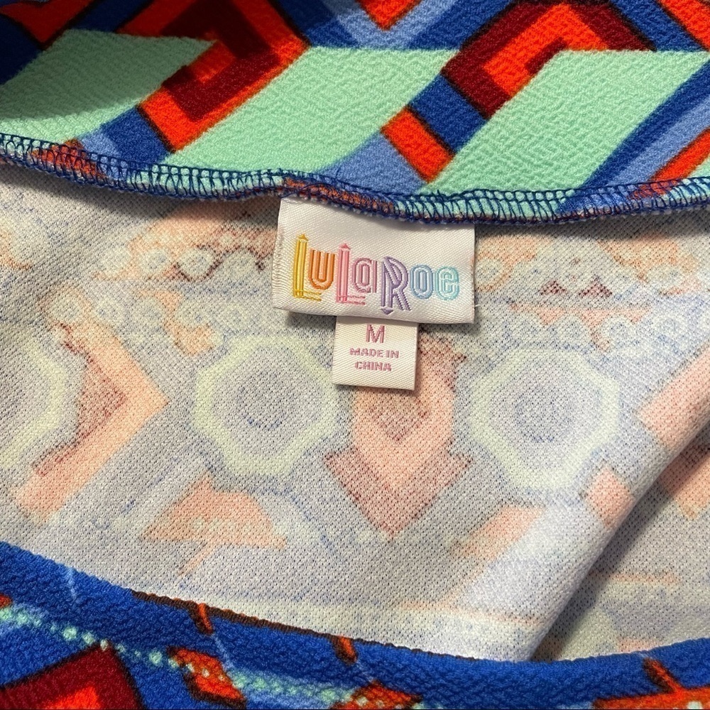 LuLaRoe Geometric Aztec Design Stretchy Pencil Skirt Blue, Orange, Red, Mint. M - Picture 4 of 7